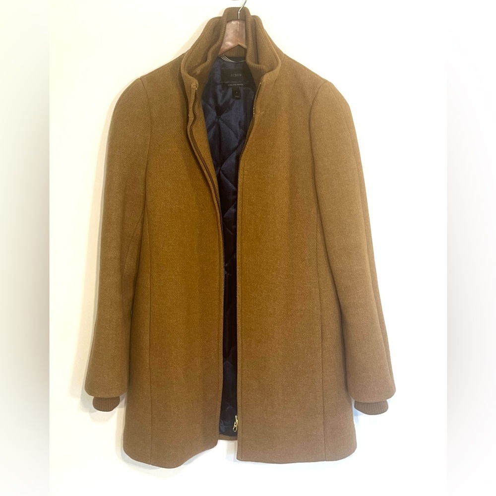 J. Crew Lodge Stadium Coat Italian Wool blend camel brown heavy warm pockets 2 - Picture 2 of 10